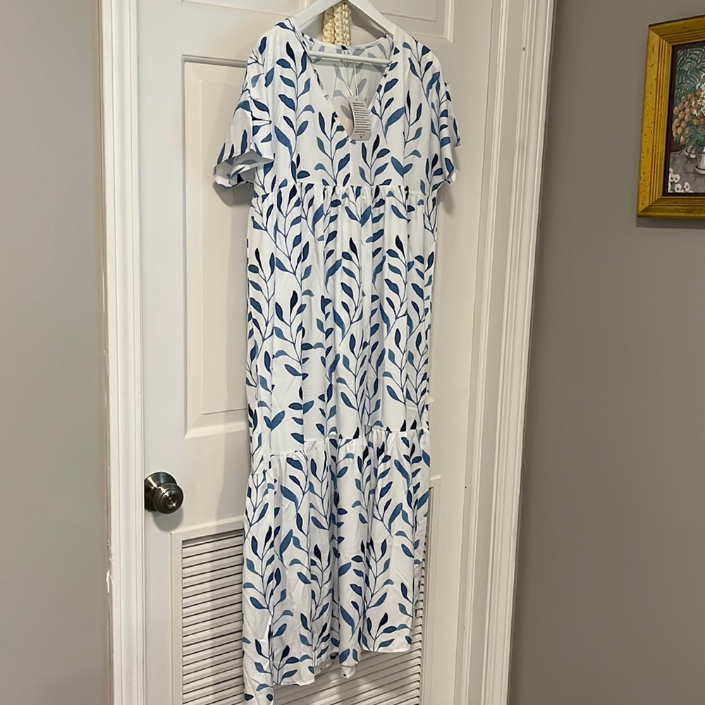 New!! Blue and white maxi dress. Size Large. New with tags.